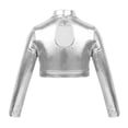 thumbnail image 2 of Sxiwei Kids Girls Long Sleeve Metallic Mock Neck Crop Top Shirt Hip Hop Gymnastics Performance Silver 12, 2 of 7
