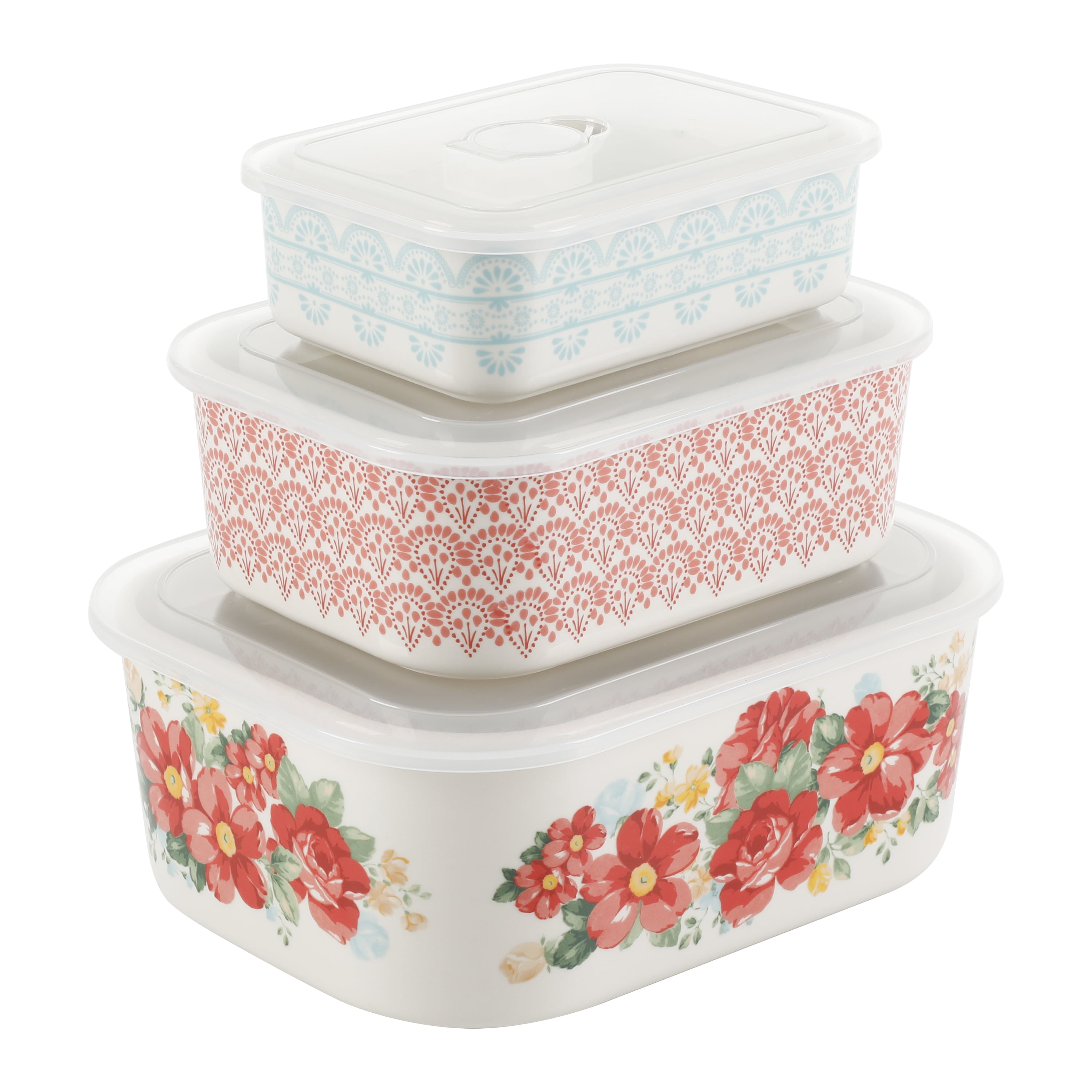 PIONEER WOMAN Floral Canister Flour Sugar Pot Food Storage Stoneware Jar w/ Lid