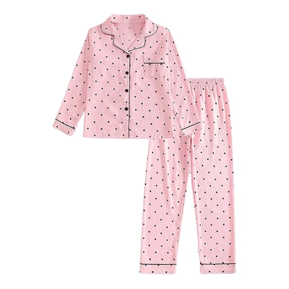 PRfgtbd Girls Outfits 2 Piece Set Printed Pajamas Long Sleeve Button Down Shirt And Pants Sleepwear Comfortable Casual Home Clothes Fashion Clothing