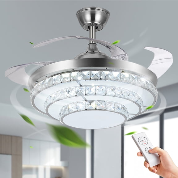 LUOLAX 42 inch modern luxury silver ceiling fan light, three-tone remote control bedroom fan light, dining room living room chandelier ceiling fan