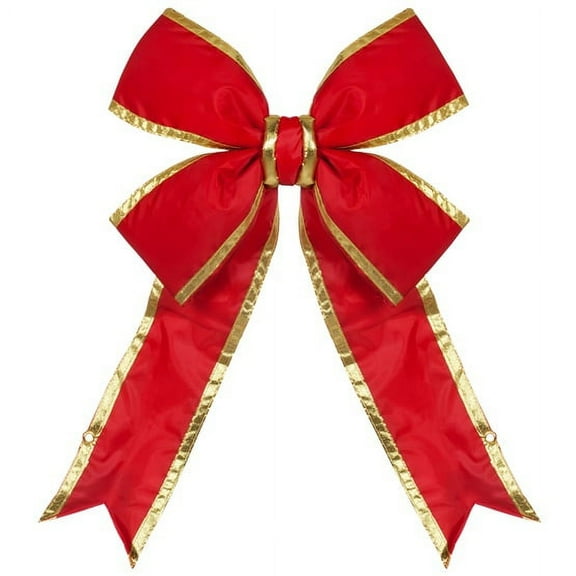 Big Red Christmas Outdoor Bows, Heavy Duty Red Nylon Bow with Gold Trim, Outdoor Christmas Bow, 15 Inch