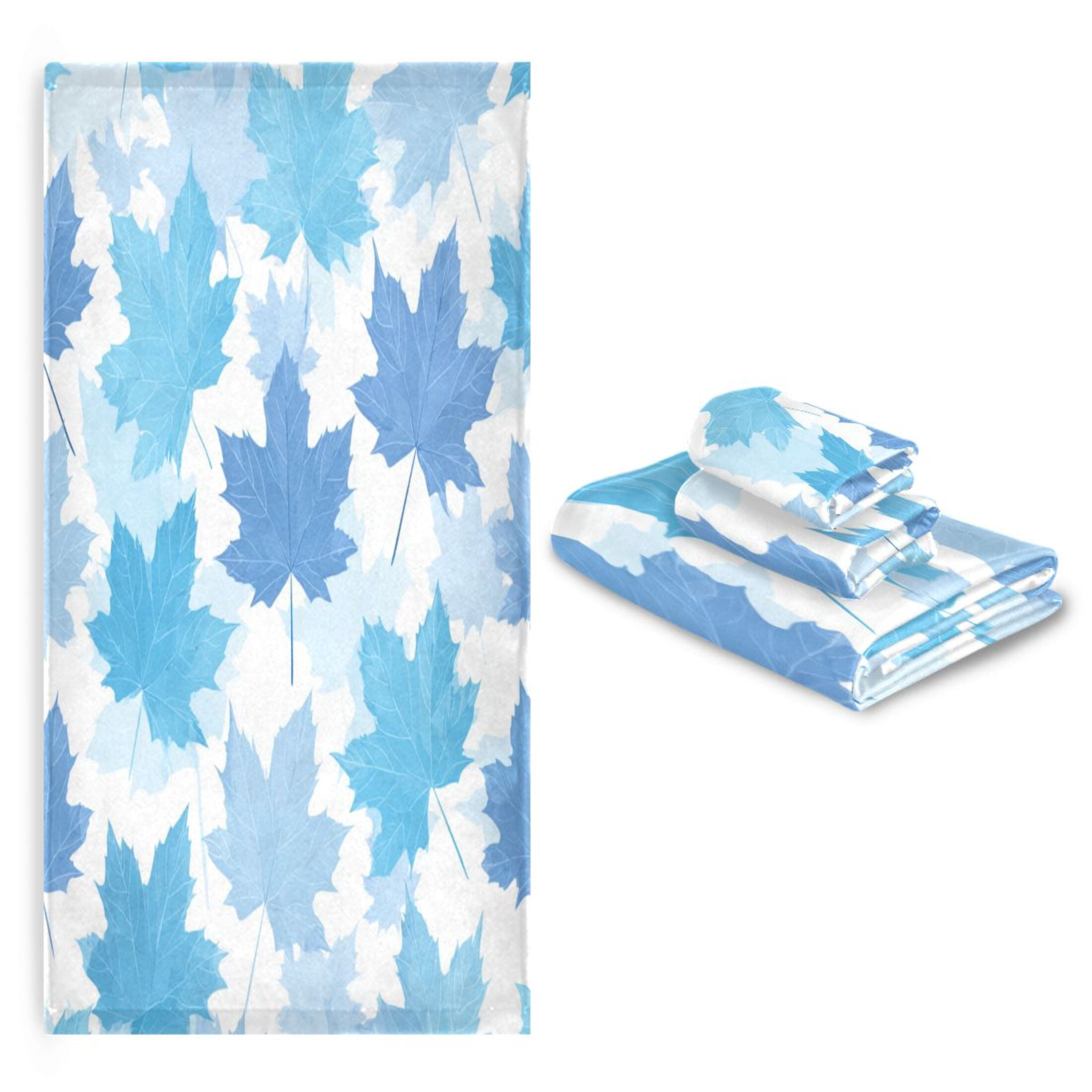 3 Piece Bath Towels Set Bath Towel, Hand Towel and Face Towel for Bathroom, Gym, Hotel Light Blue Maple Leaves