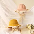 thumbnail image 4 of Pudcoco Toddlers Straw Hat Lace Decoration Outdoor Sun Protection Bucket Cap, 4 of 5