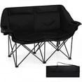 thumbnail image 1 of Gymax Double Camping Chair w/ Cup Holders Glass Racks & Mesh Pockets Carry Bag Black, 1 of 10