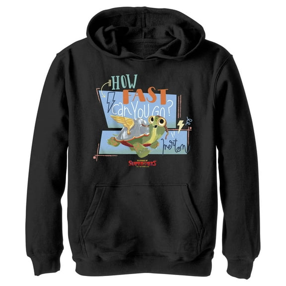 Boy's DC League of Super-Pets Merton How Fast Can You Go? Pull Over Hoodie Black Medium
