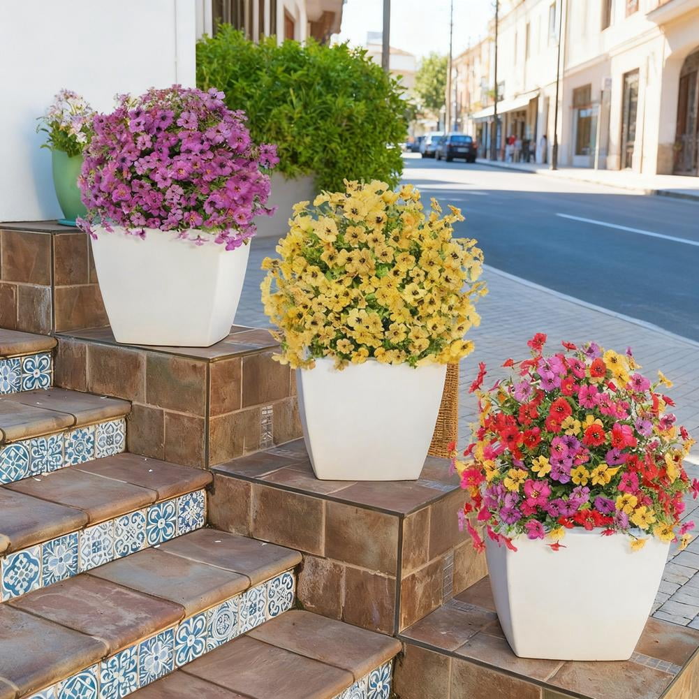 Artificial Flowers with Ground Spikes, Artificial Boxwood Topiary Ball Bush with Flowers for Outdoor, UV Resistant Faux Greenery Shrubs for Garden, Yard