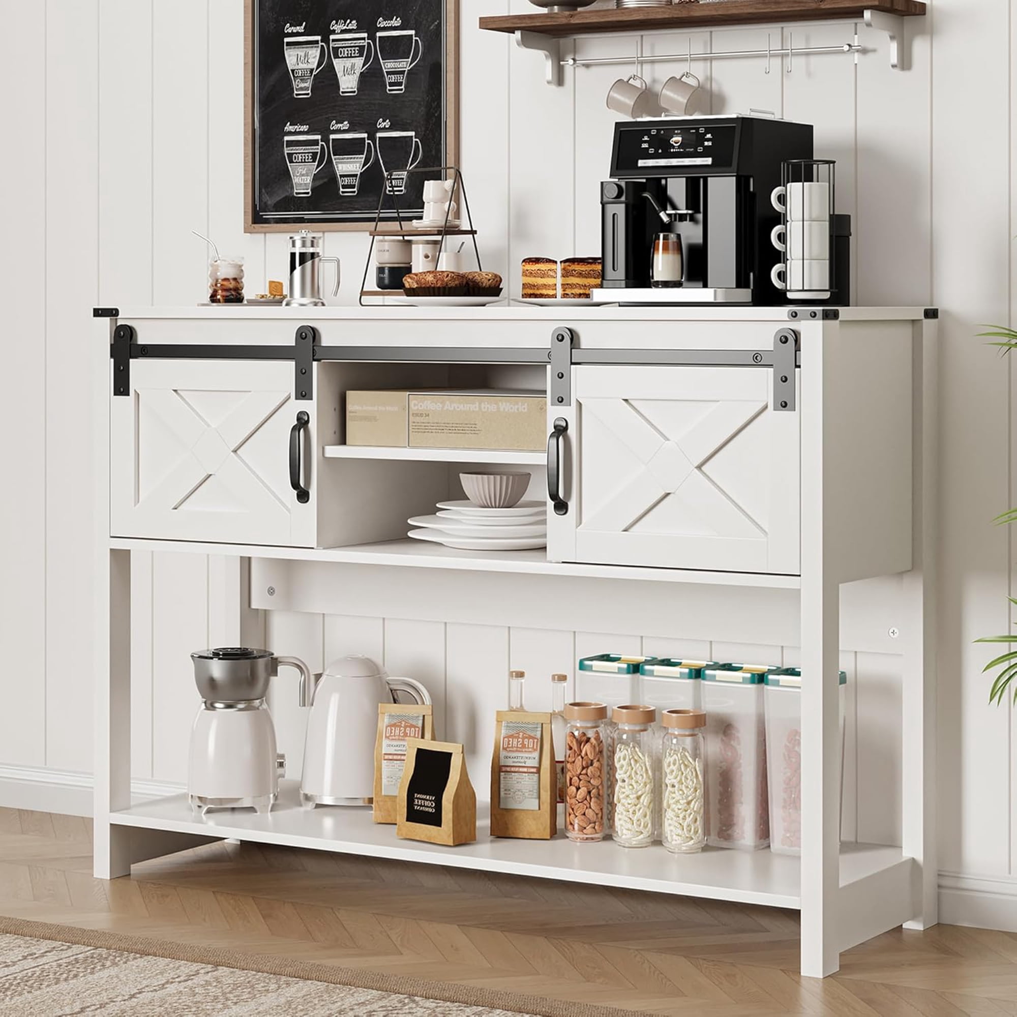 RoyalCraft Farmhouse Entryway Console Wooden Table with Storage Shelves, White