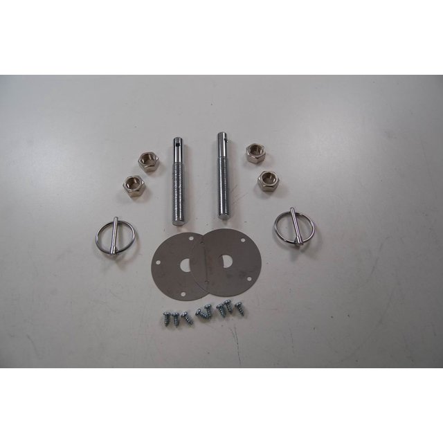 RPC Racing Power Company R4056 Hood Pin 1/2 Inch Hood Pins/ 3/16 Inch Torsion Pins and Tethers; Chrome Plated Steel