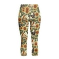 thumbnail image 5 of SCRAWLGOD Sunflower Rooster Beige Women's High Waisted Capri Leggings- Stretch Capri Yoga Pants with Pockets for Women - Soft Slim Yoga Pants for Running Cycling Workout, XS, 5 of 7