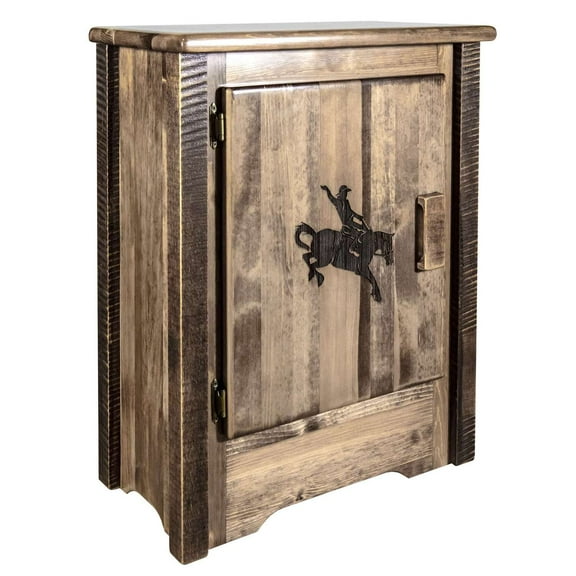 Homestead Collection Accent Cabinet w/ Laser Engraved Bronc Design, Left Hinged, Stain & Clear Lacquer Finish