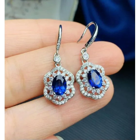 QQTDFG Women 925 Silver Blue Cubic Zirconia Drop Earrings Wedding Jewelry Gifts A Pair-#9