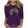 thumbnail image 2 of SOOMLON Mardi Gras Tops for Women Tuesday Tshirts Carnival Themed Party 3/4 Sleeve Tops Funny Mask Graphic Shirts Tunic Crewneck Outfits New Orleans Holiday Blouses 2025 Purple 3XL, 2 of 5