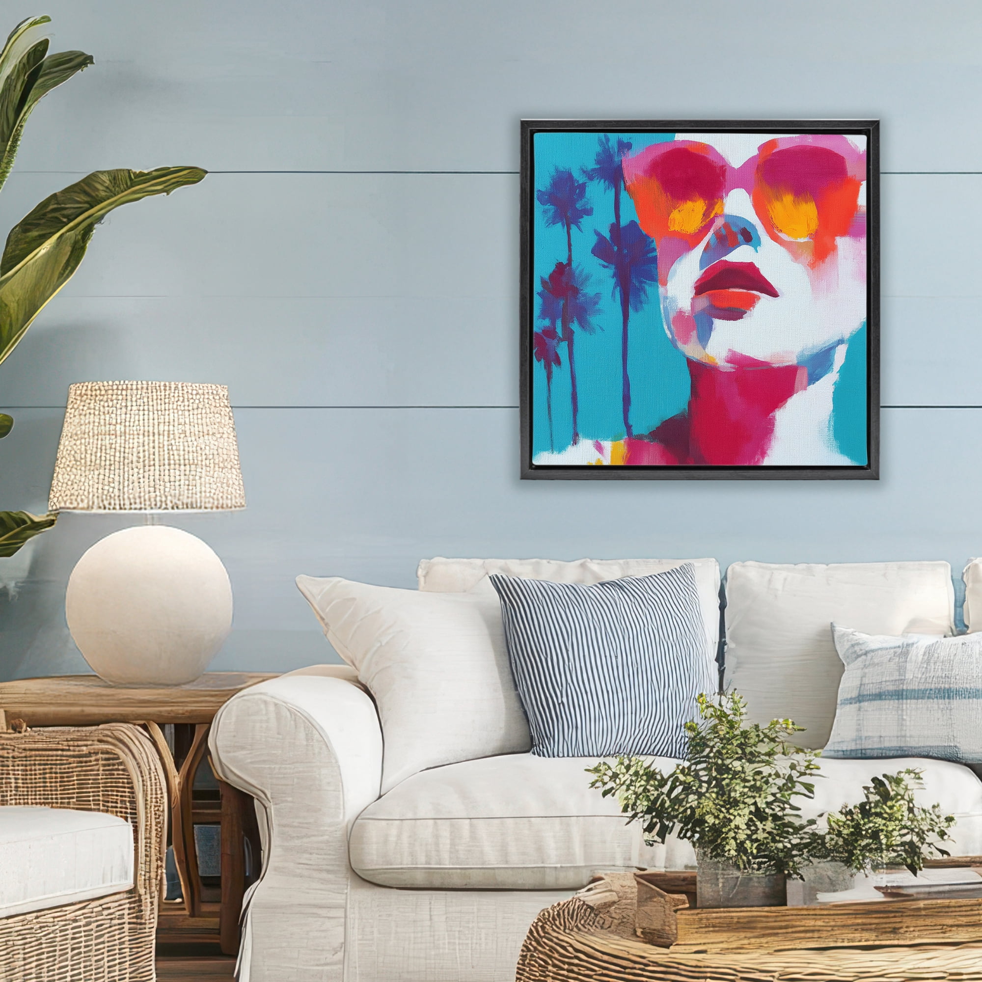 Stupell Industries Expressive Palm Tree Gaze Black Framed Floater Canvas Wall Art, design by Chromatic Storm Studio