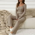 thumbnail image 5 of Women's Stripe Pajama Set with Round Neck Long Sleeve Blouse and Short Pants for Lounge Comfort, 5 of 8