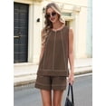 thumbnail image 6 of Women'S Two Piece Short Sets Sleeveless Tank Tops Drawstring Elastic Waist Shorts with Pockets Dark Brown XL, 6 of 9