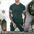 thumbnail image 2 of safuny Men's 2Pc Tracksuits Set Tops&Shorts Solid Color Block Jogging Athletic Suits Short Sleeve Summer Causal Running Sports Sweatsuit Round Neck Outfits Trendy Green, 2 of 9