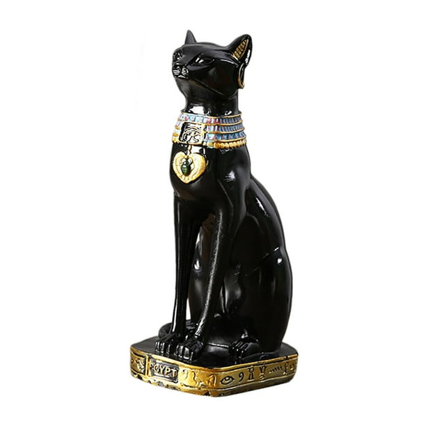 Estatua de la diosa gata Bastet, figura decorativa de animal, gatito, color negro antiguo 9x12x235cm