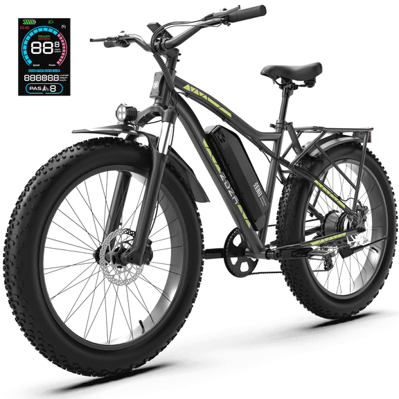 ZDZA Electric Bike for Adults, 1500W Peak E-Mountain Bicycle, 26" Fat Tire 20mph Ebike, 48V 15Ah Removable, Dual Suspension with Shelf UL2849, Grey