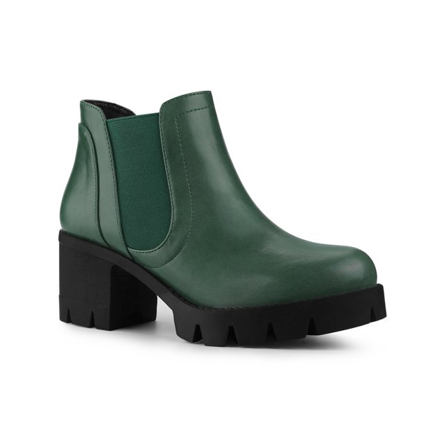 Unique Bargains Bottines Chelsea à Talon Bloc à Semelle Crantée pour Femmes
