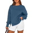 thumbnail image 2 of Women’s Round Neck Split Hem Sweatshirt Loose Fit Long Sleeve Pullover Solid Color Casual Tops for Everyday Wear, 2 of 5