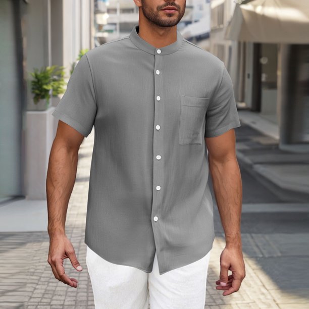 pstuiky camisetas para hombre, Camiseta deportiva informal de verano para hombre, de manga corta, con botones y color liso camisas casuales para hombre xxl