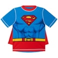 thumbnail image 2 of DC Comics Justice League Superman Cosplay Rash Guard, Swim Trunks and Detachable Cape 3 Piece UPF 50+ Outfit Set Camo Toddler to Little Kid, 2 of 5