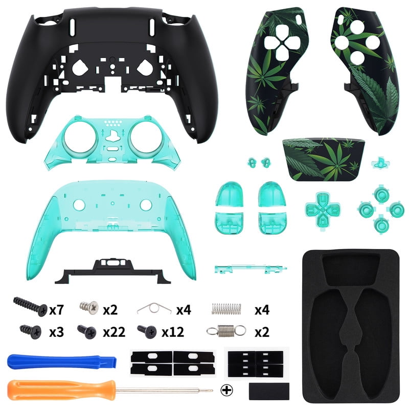 eXtremeRate Full Set Shell with Buttons Touchpad Cover Compatible with p s 5 Edge Controller, Green Weeds Replacement Decorative Trim Shell Front Back Plates Compatible with p-s-5 Edge Controller