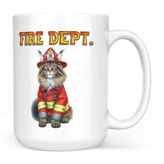 Firefighter Maine Coon Hero Rescue Fire Dept Fireman USA Flag Mug Cat Lover Kitten Owner Gifts Coffee Tea Cup - 02026
