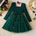 thumbnail image 2 of Razzly Child Girls Long Sleeve Dress with Bow Star Sequin Netting Holiday Party Formal Occasion Winter Fall Outfit for Toddler Kids 3-7 Years(Green,6-7 Years), 2 of 8