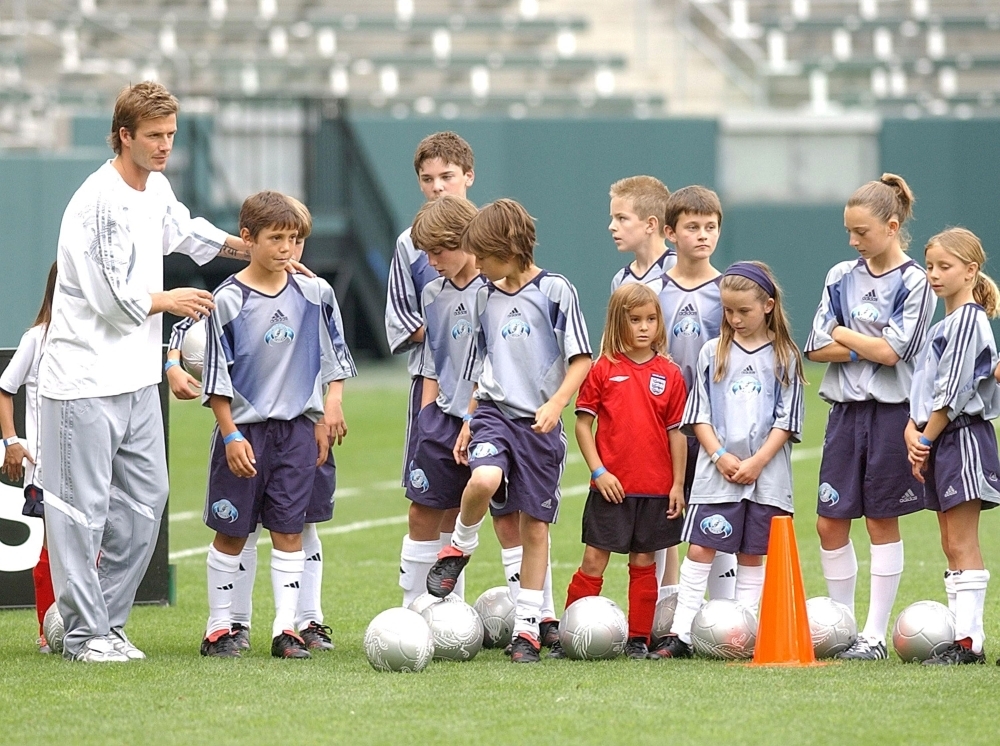David Beckham, Young Soccer Players At The Press Conference For David