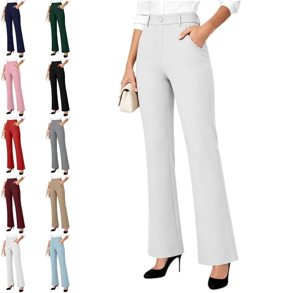 MLCDZ Womens Straight Leg Stretchy Dress Work Pants Business Office Casual Slacks High Waisted Trousers Pockets Wrinkle Resistant Slim Fit Soft Daily Pants