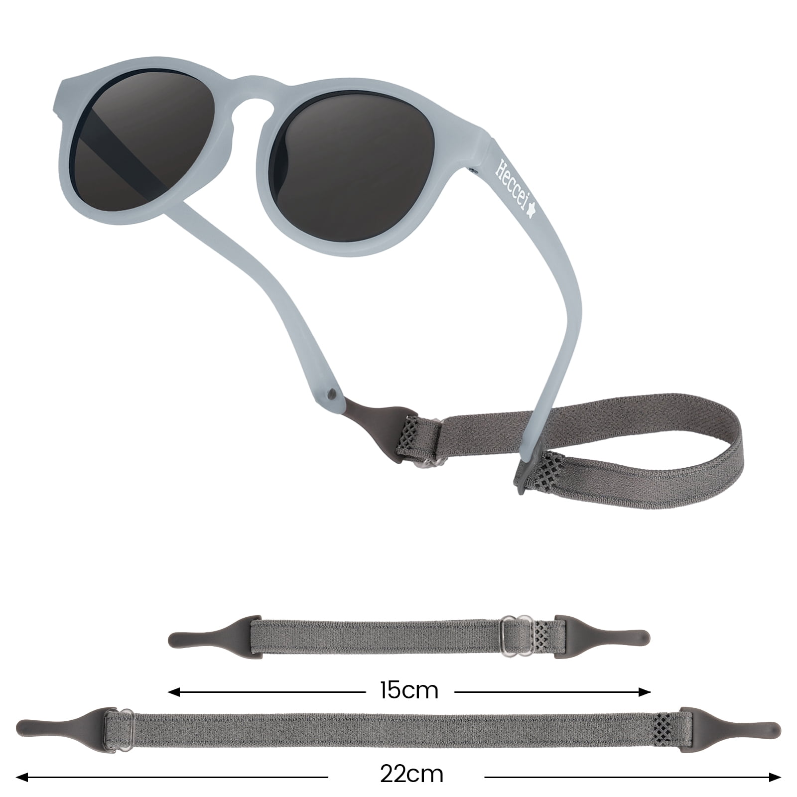 HECCEI Pebblie Sunglasses with Strap - Polarized Sunglasses for Baby Infant Toddler, Ages 0-2 Gray