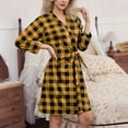 thumbnail image 5 of Aboser Womens Plaid Robes Vintage Checked Print Bathrobes Comfy Long Sleeve Loungewear Loose Fit Belted Towel Robe Sleepwear with Pockets Yellow XXL, 5 of 8