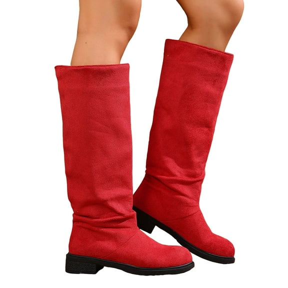 Wide Calf Fall Boots for Women Suede Round Toe Low Heel Mid Calf Boots Casual Winter Long Booties
