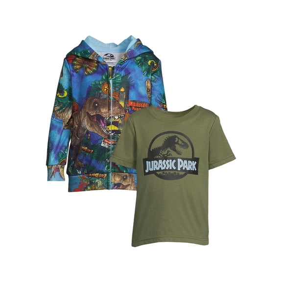 T-Rex Dinoasaur Sublimated Zip Up Hoodie and T-Shirt Set, 4T
