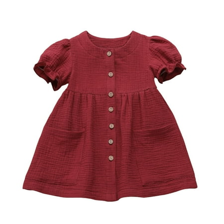 

Spring Dresses for Teens Kids Baby Casual Linen Princess Ruffled Solid Toddler Girls Dress Clothes Girls Dress&Skirt
