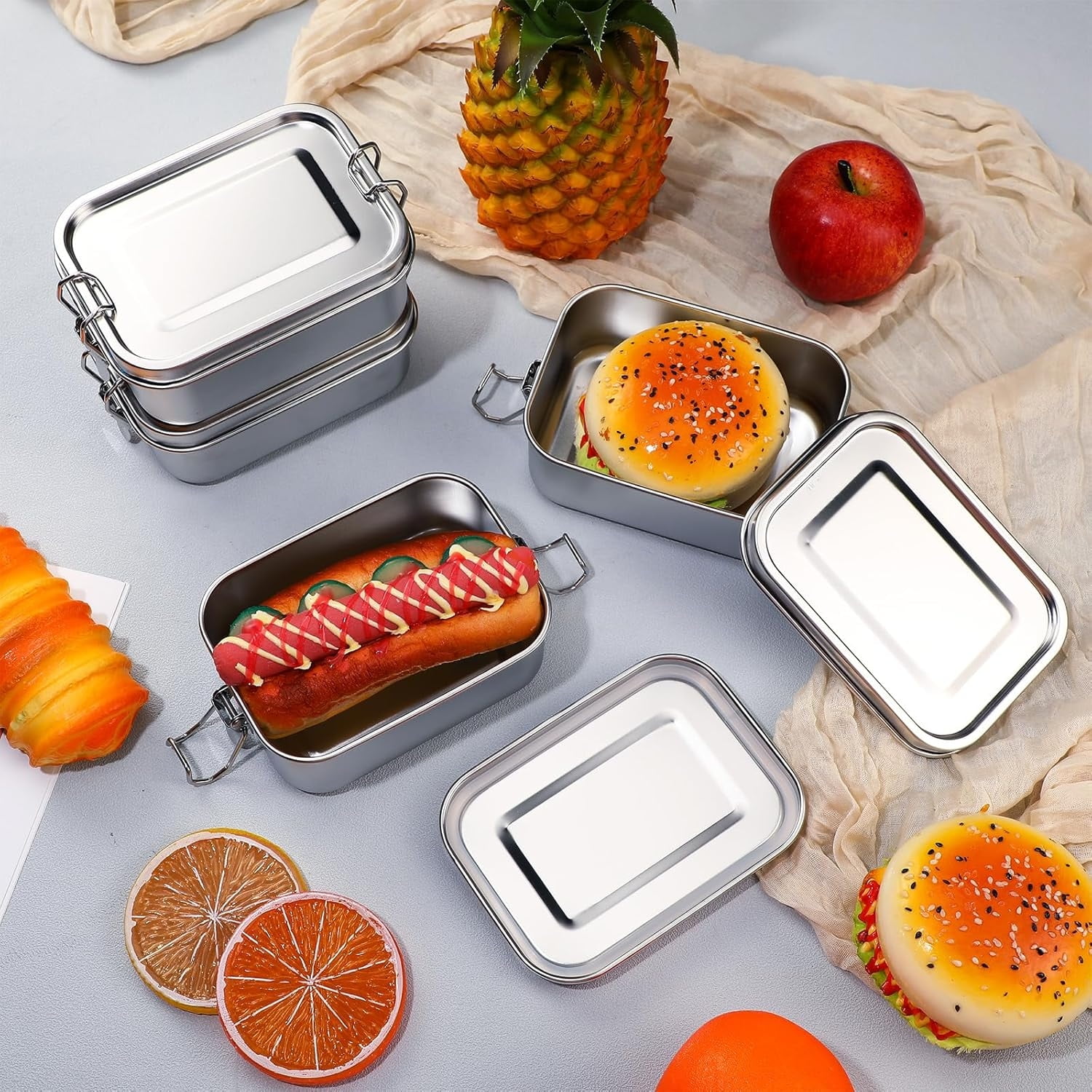 Topboutique Stainless Steel Bento Container,Lunch Box,Leak Proof Food Container,550 ml Metal Lunch Containers,Lunch Snack Boxes,Portable/Lockable Clips/Dishwasher Safe/Reusable,1Pc