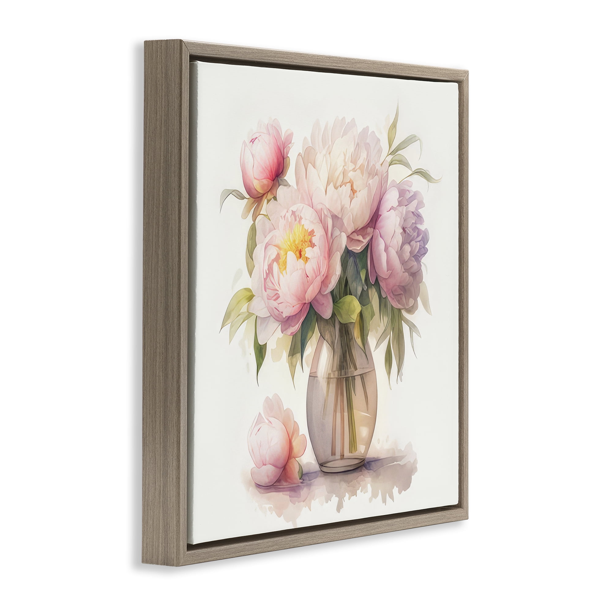 Stupell Industries Blush Peonies Vase Plants & Flowers Painting Brown Floater Framed Canvas Art Print Wall Art, 18 x 18