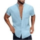 thumbnail image 2 of pstuiky camiseta de hombre, Camisa de manga corta con cuello alto y botones con bolsillo versátil de color sólido para hombre camisas casuales para hombre s, 2 of 5