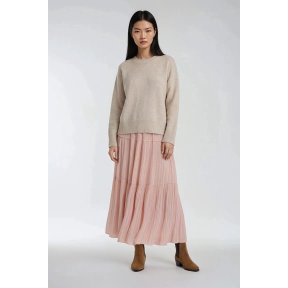 Forever 21 Chiffon Tiered Maxi Skirt, Color-Pink, Size-S