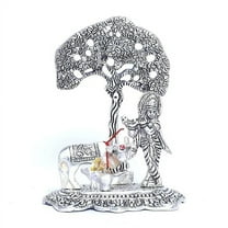 Silver Plated Kamdhenu Cow with Krishna Standing Under Tree Plying Flute Metal Statue,Krishna Murti Idol for Pooja & Decor Your Home,Office,Showpiece