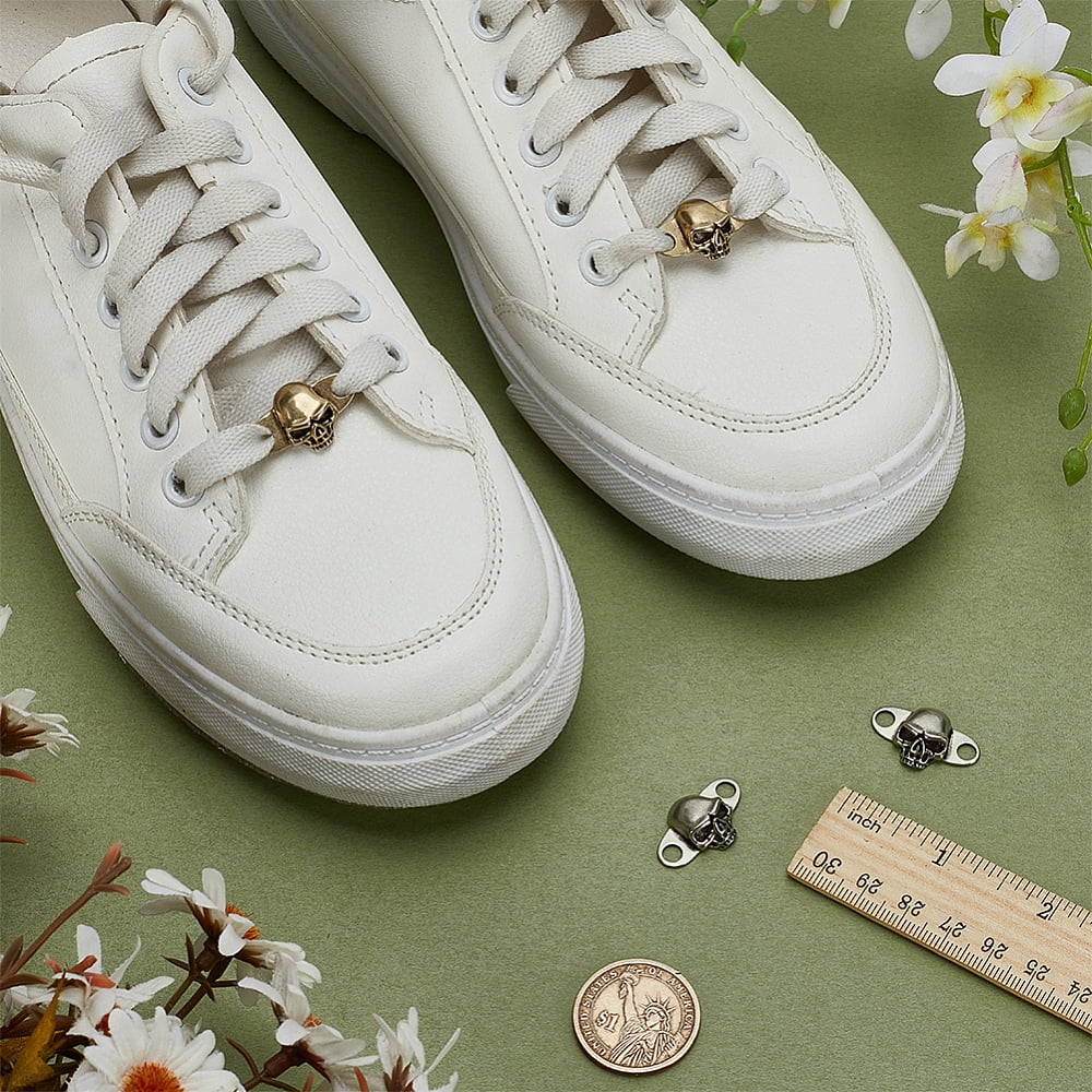1 Set 2Pairs 2 Colors Detachable Brass Shoe Decoration Silver & Golden 17x27.5x7mm Hole: 4mm 1pair/color