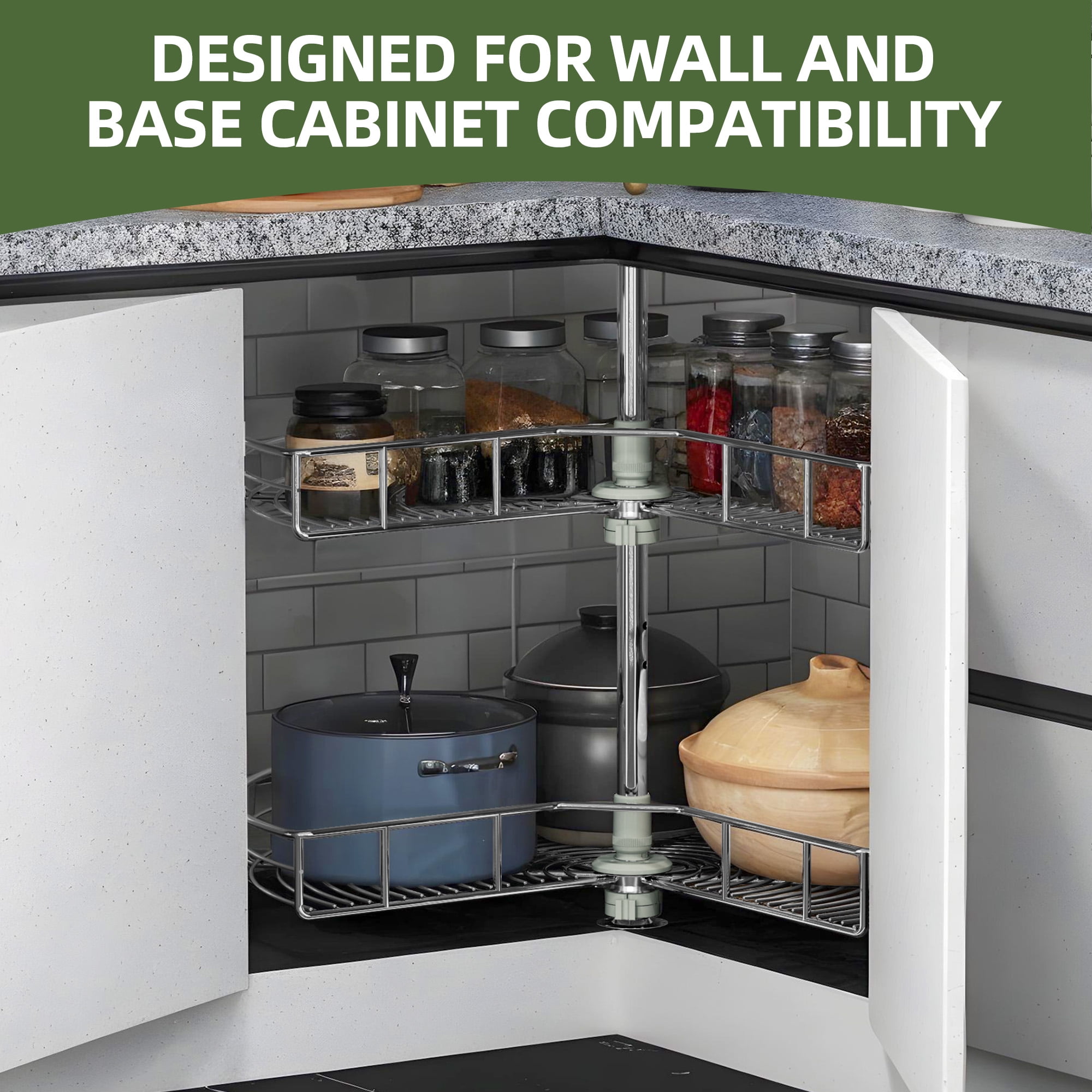 Uforic 2-Tier 28" Round Lazy Susan Corner Cabinet Organizer with Adjustable Height - Silver