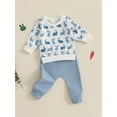 thumbnail image 5 of Baby Toddler Boys Easter Outfit Sets, 3 6 12 18 24 Months 2T 3T Long Sleeve Crew Neck Bunny Print Sweatshirt with Elastic Waist Sweatpants Infant Clothes Set, 5 of 9