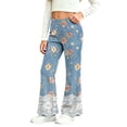 thumbnail image 4 of Auroural Pants for Girls 10-12 Flare Leg Kids Girls Cute Flower Lace Print Soft Elasticity Casual Flared Trousers Pants, 4 of 8