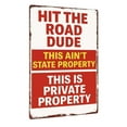 thumbnail image 2 of Private Property Vintage Metal Sign 12x8in | Funny Wall Decor for Home, Outdoors, Gate | Iron Rustproof Distressed Retro Look | Easy Mount, Red Yellow White Lettering, Humor Gift for Fence, Garage, 2 of 7