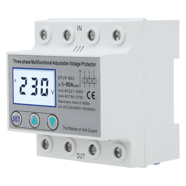 Protector de voltaje ajustable trifásico LCD multifuncional con restablecimiento automático STVP-932 230 V 400 V CA (63 A)