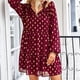 thumbnail image 4 of Vestido con cuello en V, manga larga, estampado con cordón, vestido casual de moda fluido para mujer, 4 of 7