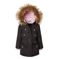 thumbnail image 3 of Girls Fleece Lined Heavy Winter Parka Jacket Coat Faux Fur Trim Zip-Off Hood - Black (4), 3 of 7