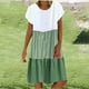 thumbnail image 1 of ICHUANYI Clearance Fashion Women Casual Loose Stripe Patchwork Round Neck Short Sleeves Dress(Green, S) ICHUANYI WER2023081112682, 1 of 6